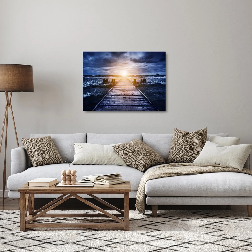 Obraz na szkle molo ze słońcem (70x50 cm)