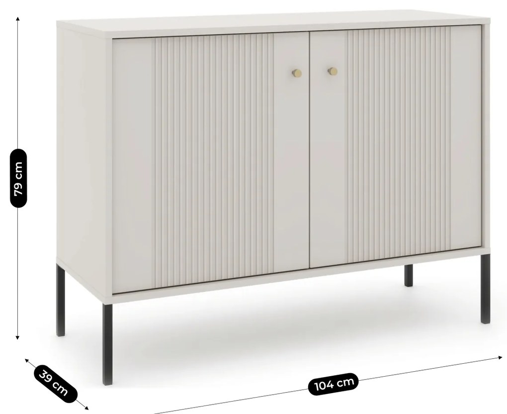 Komoda do Salonu Sypialni SOFT 104 cm Kaszmir Ryflowana Dwudrzwiowa Nowoczesna