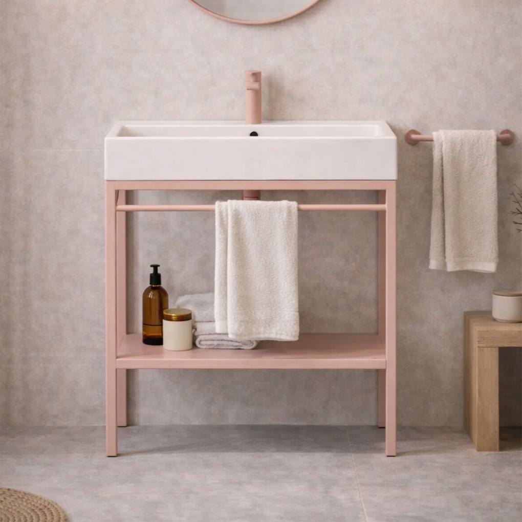 Zestaw umywalka z konglomeratu NAVI 70 x 45 cm + stojąca konsola NAVI Step | Różne kolory | Różne rozmiary : Kolor - Różowy, Otwory na baterię - Bez otworów, Rozmiar - 100 x 45 cm