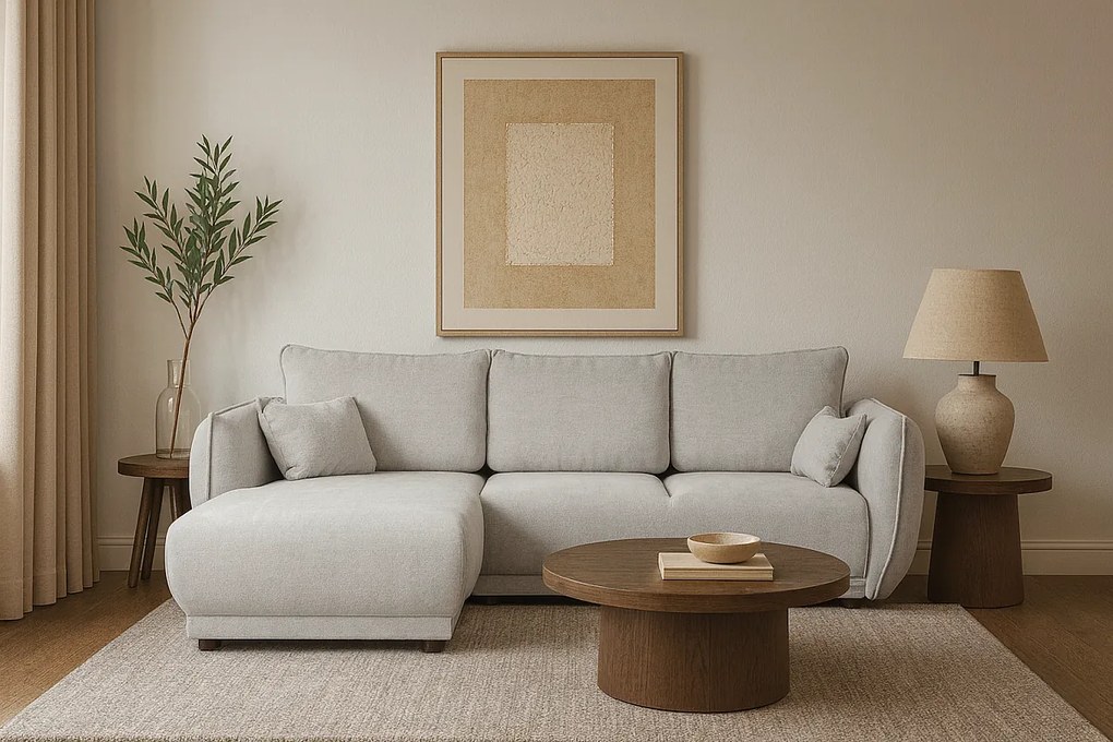 Narożnik lewy Loren z funkcją spania 255x165x91 cm – tkanina Raven 6 jasno szara