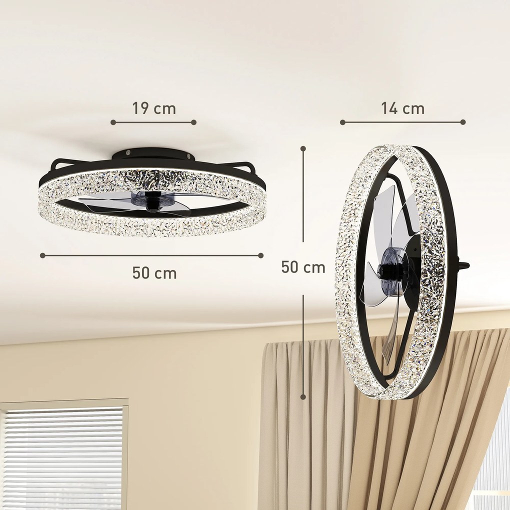 HOMCOM Wentylator sufitowy z oświetleniem, ściemnialny wentylator LED z pilotem do sypialni i salonu, czarny | Aosom PL