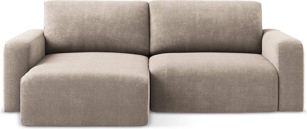 Narożnik lewostronny z funkcją spania - z tkaniny szenilowej - ciemny beż - KONA