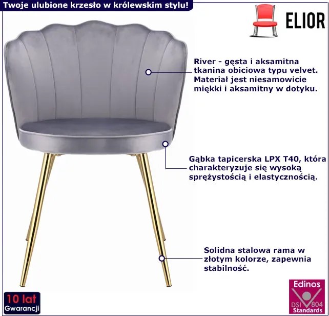 Szare pikowane krzesło w stylu glamour N6-N68