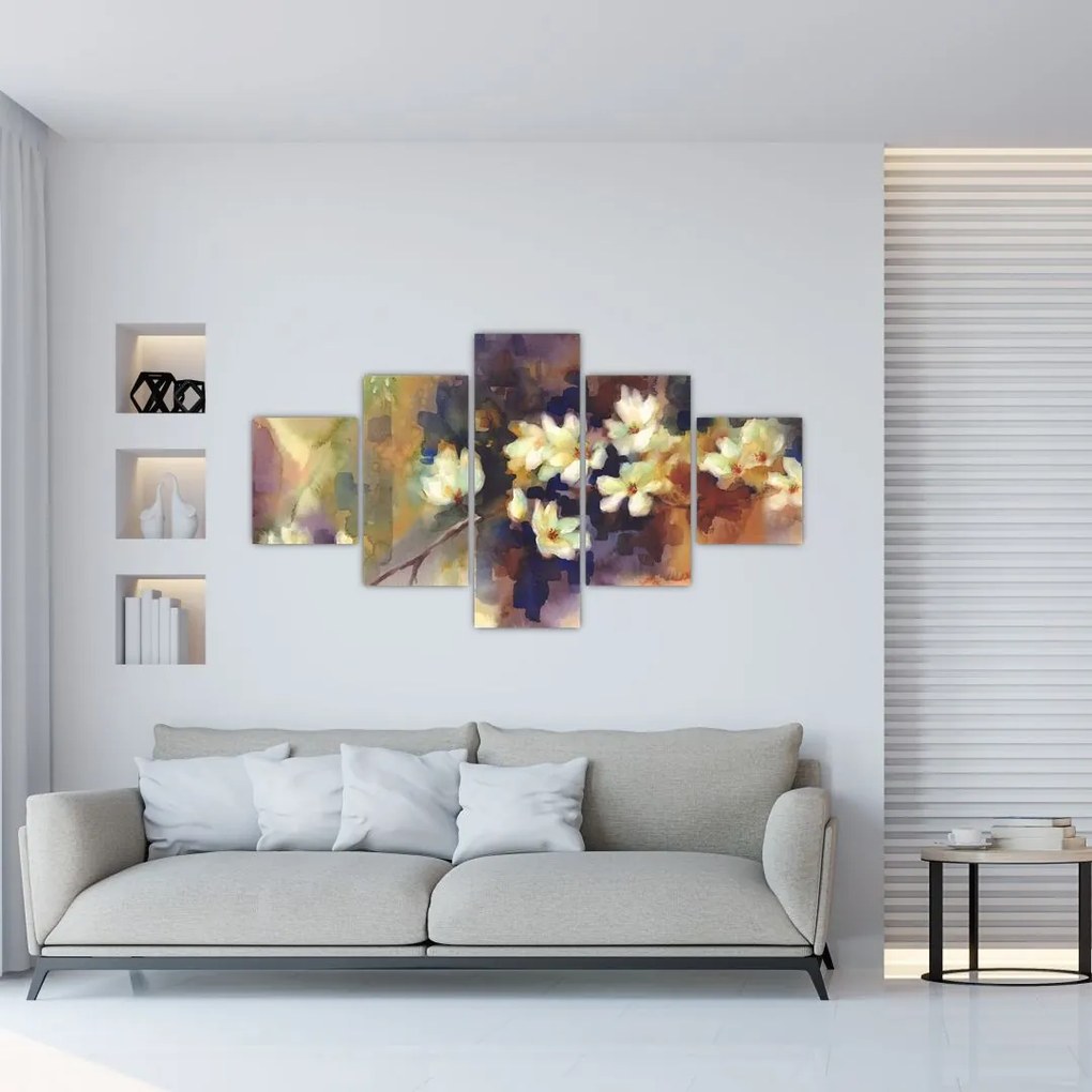 Obraz - Białe magnolie, malarstwo (125x70 cm)