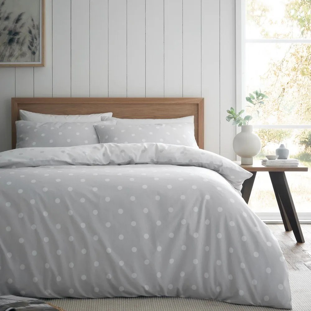 Biało-szara flanelowa pościel jednoosobowa 135x200 cm Polka Dot – Catherine Lansfield