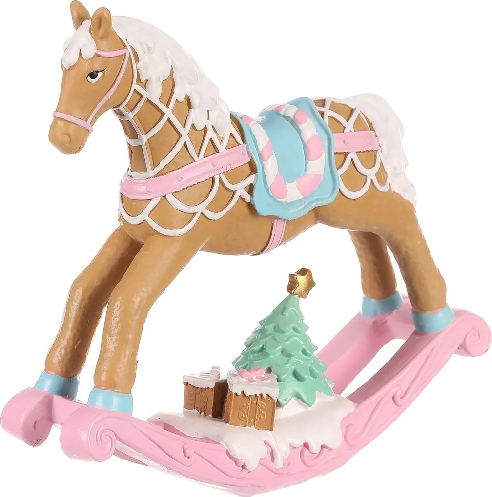 Ozdoba świąteczna Konik na biegunach, różowy, polyresin, 17 cm