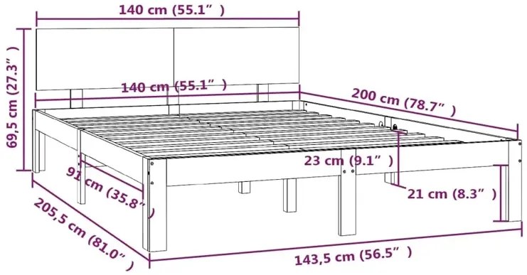 Dwuosobowe łóżko sosnowe 140x200 G6-N84