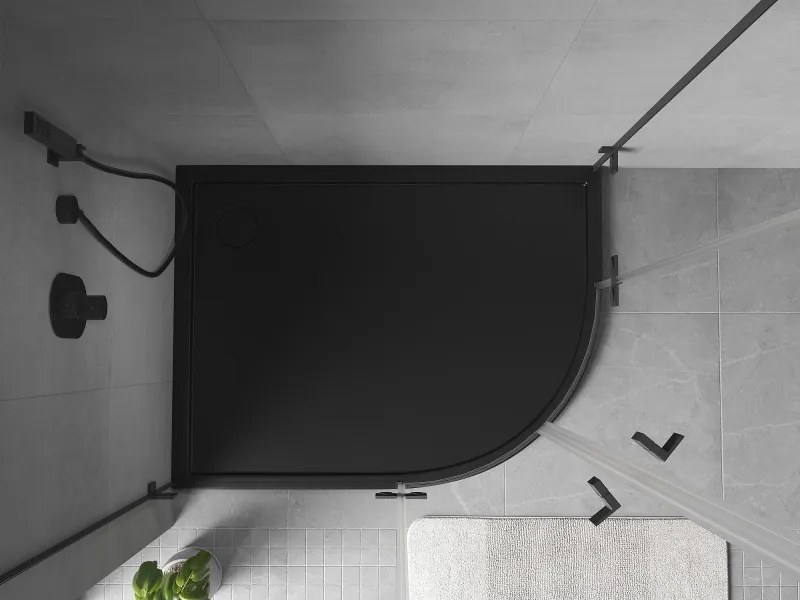 Mexen Flow brodzik półokrągły asymetryczny slim lewy 90 x 80 cm, czarny mat - 46Q708090L