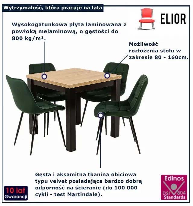 Kwadratowy stół rozkładany z zielonymi krzesłami M7-G13
