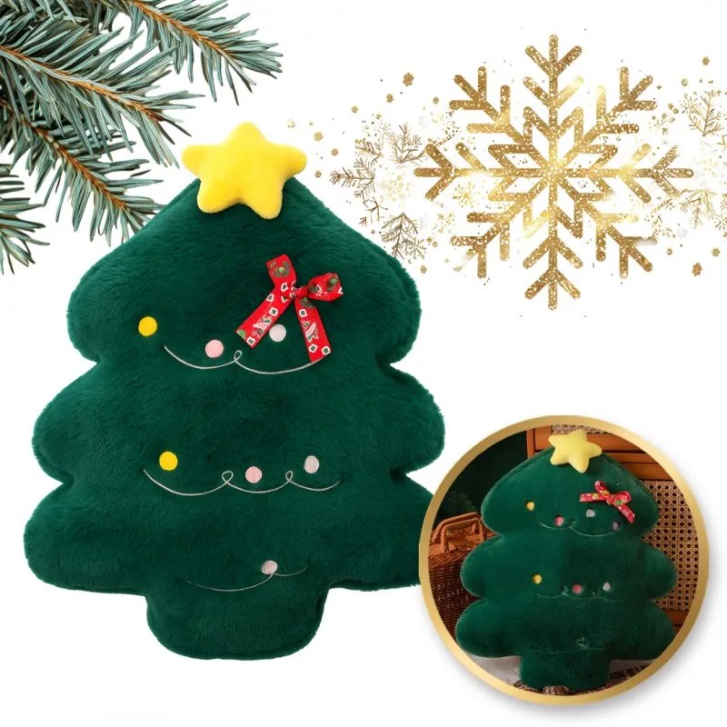 Aksamitna poduszka dekoracyjna w kształcie choinki MERRYLY, zielona