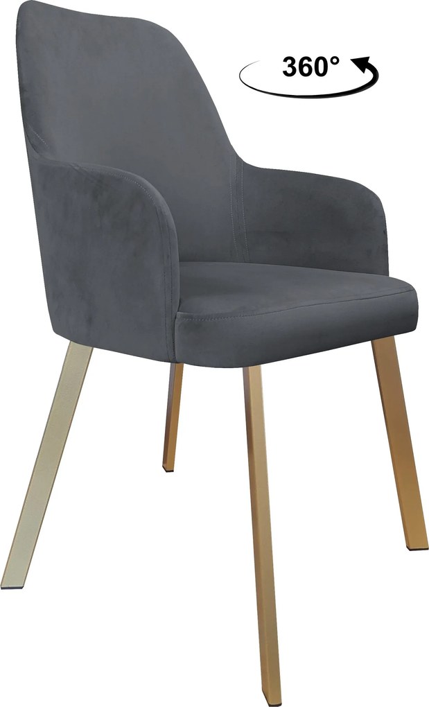 Krzesło WESTA tkanina Welur noga metalowa elegancki styl loftowy : Kolor nogi - Złota profil, Kolor tkaniny - VELVET - BL14, Typ siedziska - Siedzisko obrotowe 360°