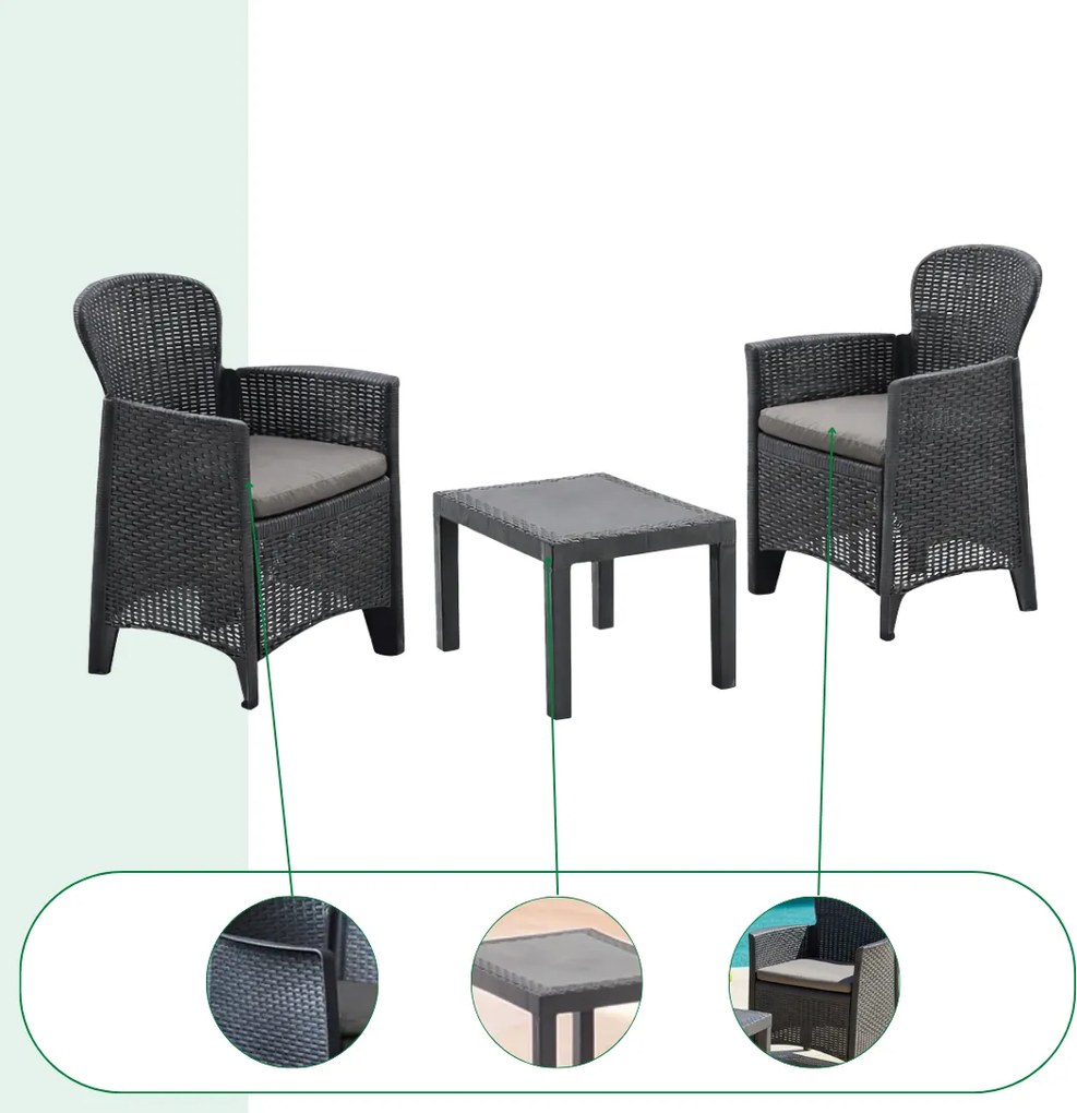 Zestaw ogrodowy AKITA, 3-częściowy, antracytowy I.P.A.E-Progarden