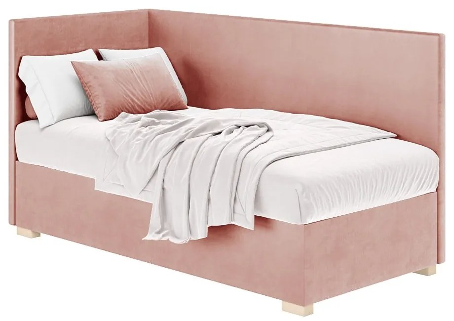 Różowe narożne łóżko dziecięce ze schowkiem i materacem 90x200 cm Flexi – Ghado