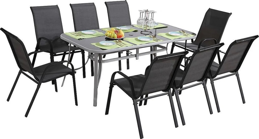 Zestaw mebli ogrodowych Textilene "cordoba + Porto" 8 osób ciemnoszary