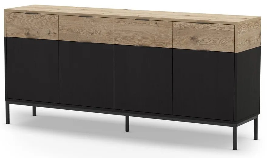 Czarna niska komoda w dekorze dębu 180x80 cm Marion – Marckeric