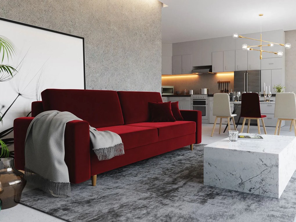 Czerwona rozkładana sofa tapicerowana welurem H2-C20