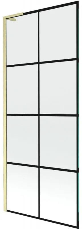 Mexen Next L parawan nawannowy 1-skrzydłowy 80 x 150 cm, czarna kratka, złoty szczotkowany - 895-080-000-03-77-55