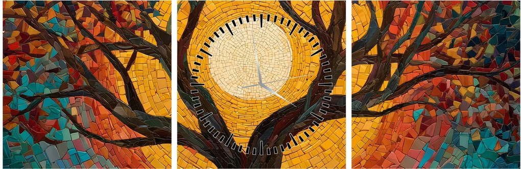 Obraz - Słońce w koronie drzewa życia (z zegarem) (90x30 cm)