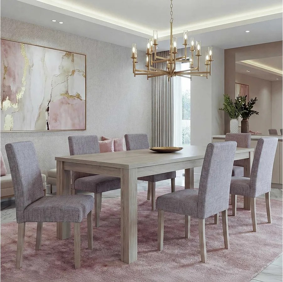 Krzesło do jadalni Littau (zestaw 6 sztuk),  tekstylne, szare, nogi z drewna dębowego