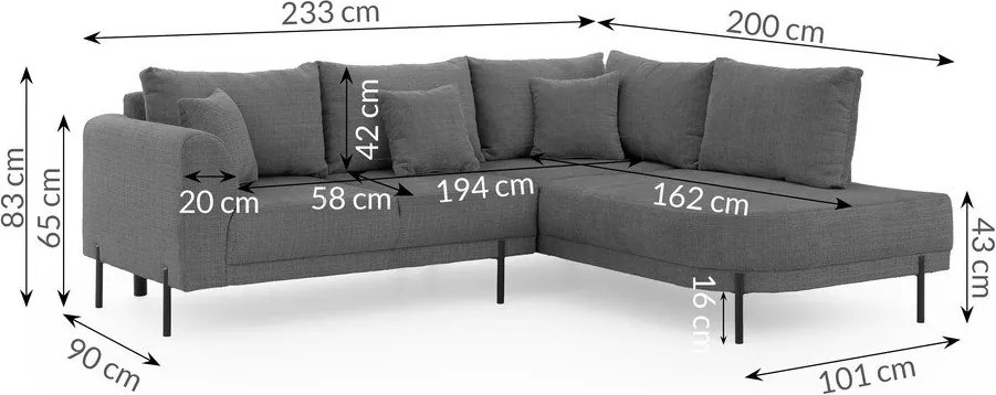 Ciemnoszary narożnik z tkaniny szenilowej (prawostronny/w kształcie litery L) Mauris – Ropez
