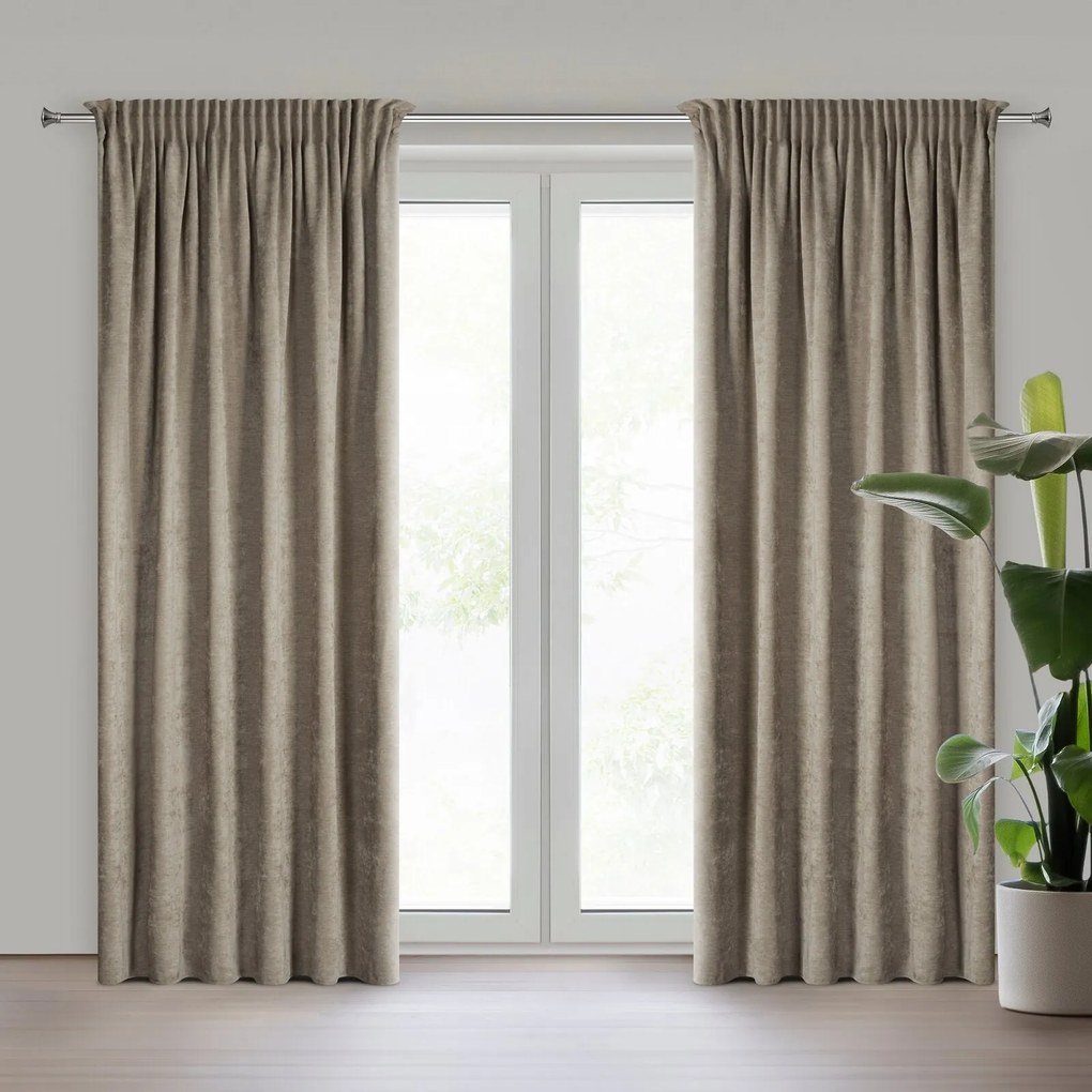 Designerska zasłona Vani beżowa z szenilu 140x270 cm