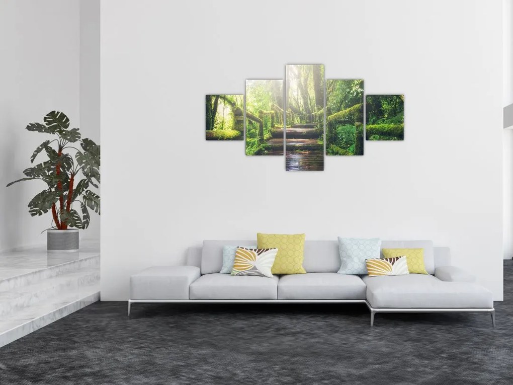 Obraz - drewniane schody w lesie (125x70 cm)