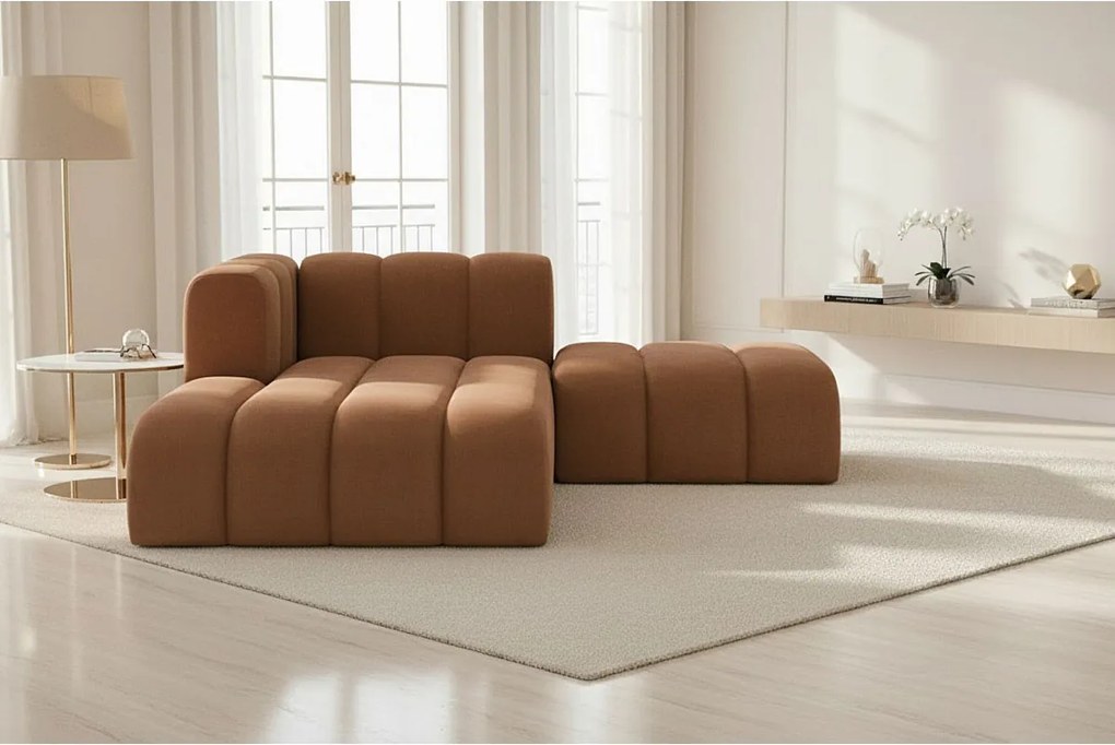 Szezlong z pufą Grand, tkanina Salvador, Ciemnobrązowy, Lewy