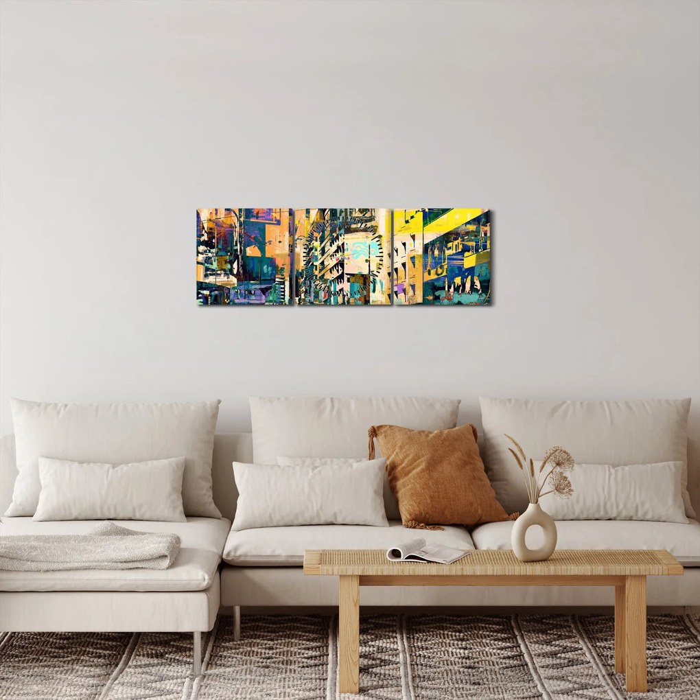 Obraz malowanej abstrakcji (z zegarem) (90x30 cm)