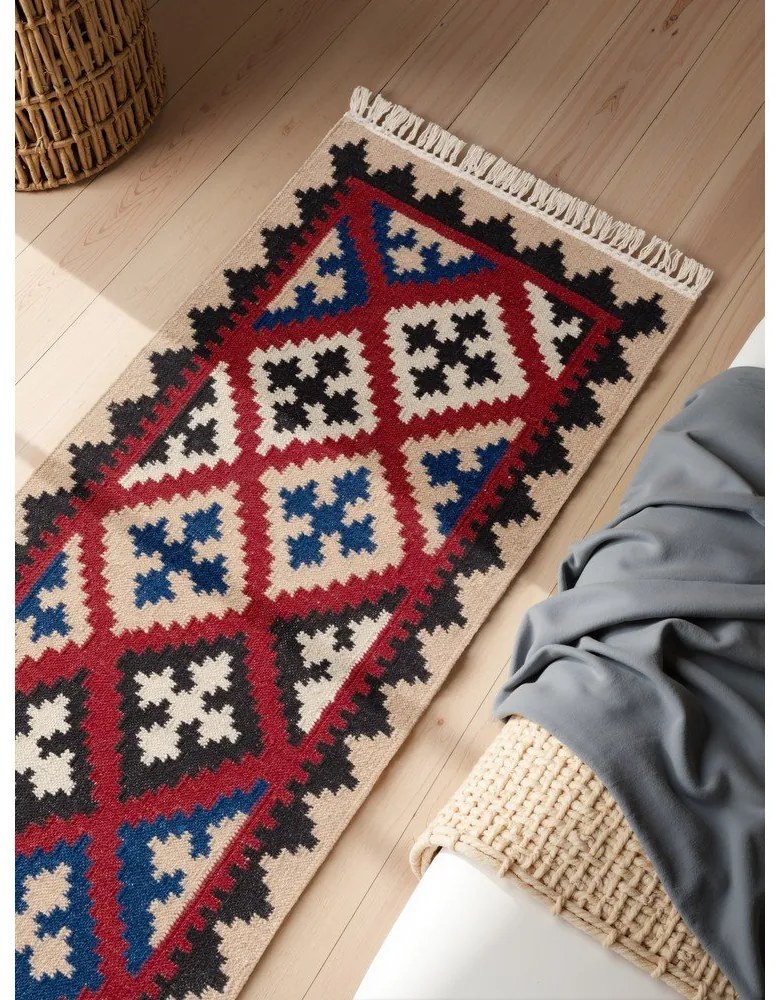 Czerwony wełniany chodnik dwustronny tkany ręcznie 60x190 cm Kamal Rami – Nouristan