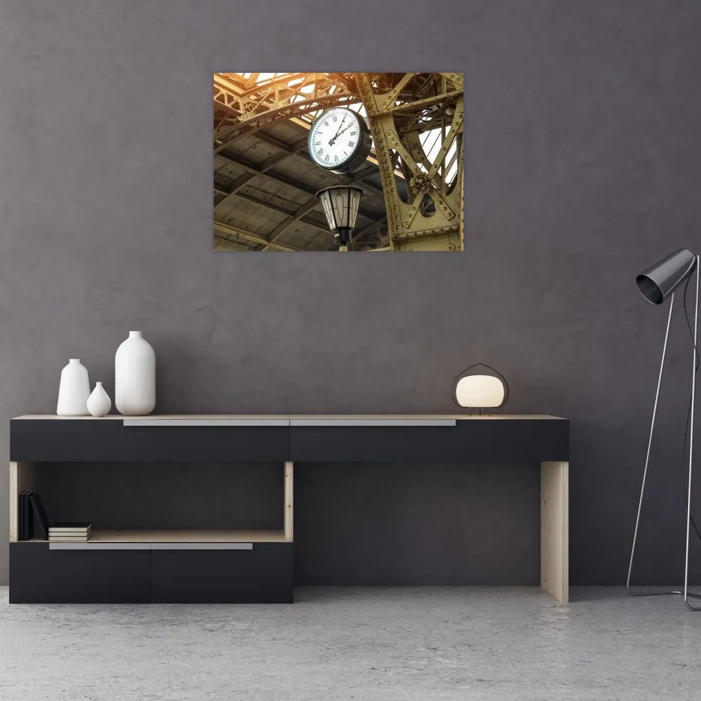 Obraz na szkle - Zegar na dworcu (70x50 cm)
