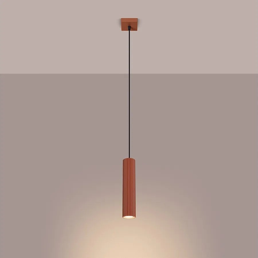Lampa wisząca minimalistyczny Gloow, aluminium - 1 źródło światła 3000K - L.8 x H.118 cm - ochra czerwona