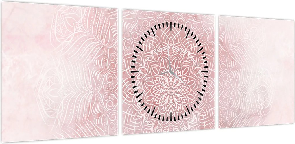 Obraz - Różowa mandala (z zegarem) (90x30 cm)