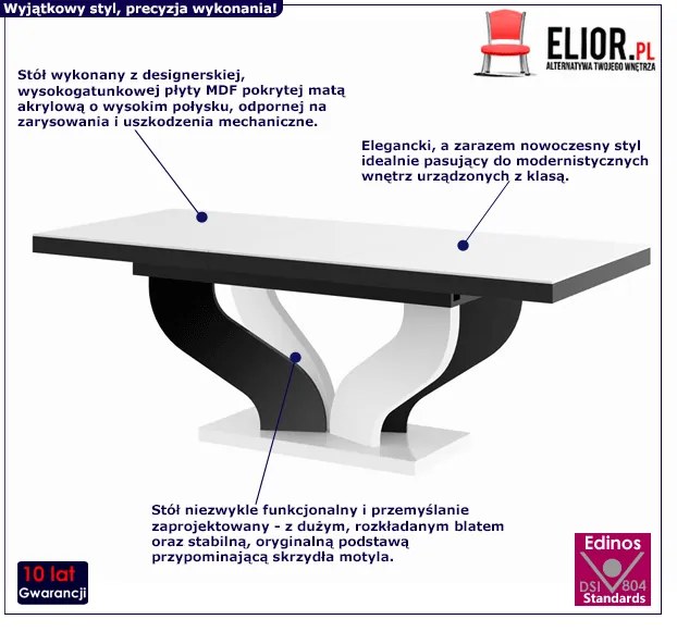 Rozkładany stół biało - czarny połysk C8-S91