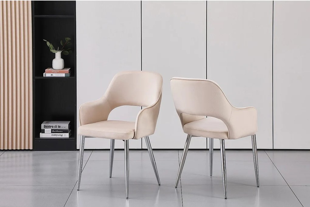 Zestaw 2 krzeseł z weluru i srebrnego metalu – Beżowe – GIA