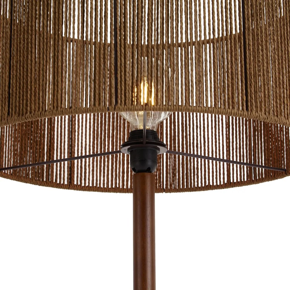 Lampa podłogowa drewno orzechowe z brązowym abażurem z papierowego sznurka 50/50/25 - Mels