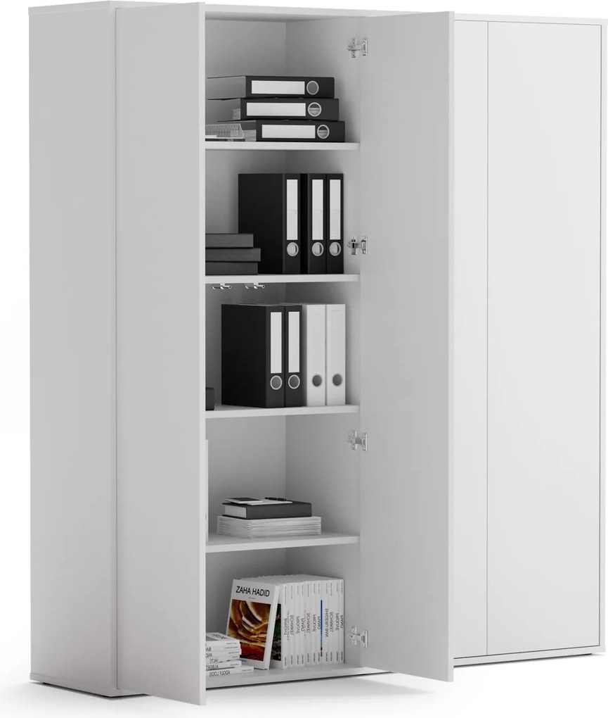 Szafa biurowa na dokumenty BLOCK, 4 drzwi, 1600 × 400 × 1748 mm, biały
