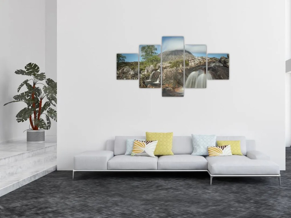 Obraz wodospadów i gór (125x70 cm)