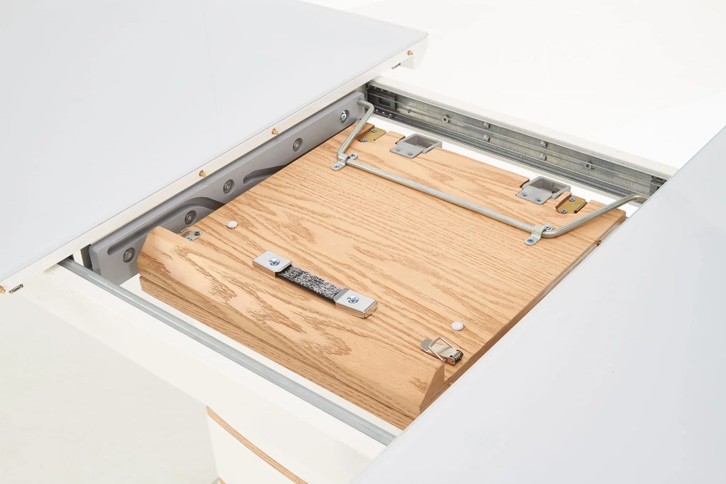 TORONTO stół rozkładany 140-180/80/76 biały dąb złoty prostokątny nowoczesny