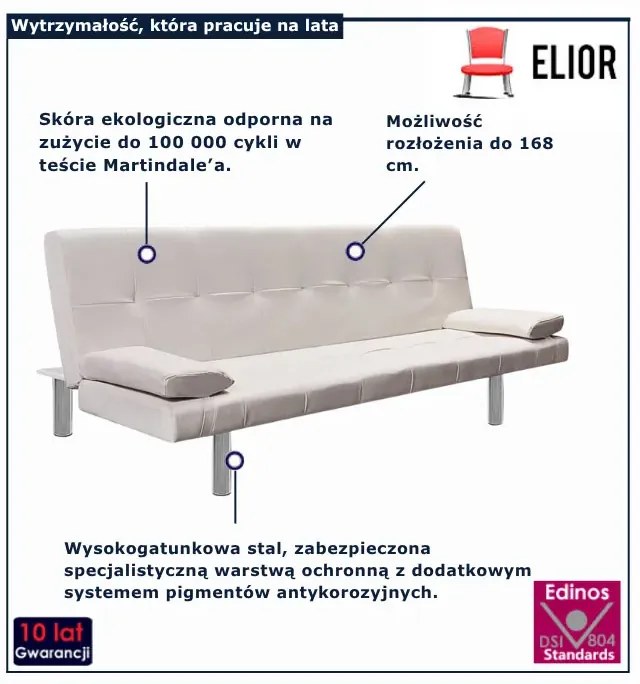 Kremowa kanapa rozkładana z ekoskóry – Bien