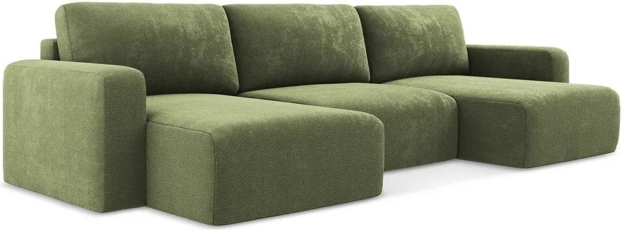 Zielony rozkładany narożnik ze schowkiem z tkaniny szenilowej (w kształcie litery U) Kona – Makamii