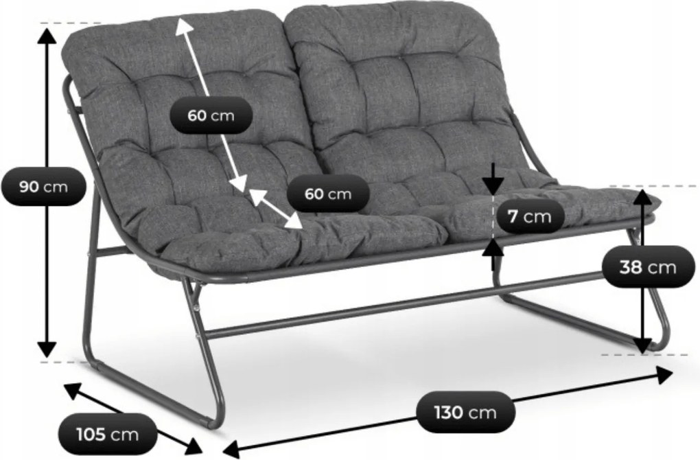 Zestaw Mebli Ogrodowych MEGARA Szary Sofa 2x Fotel Stolik Tarasowy Nowoczesny