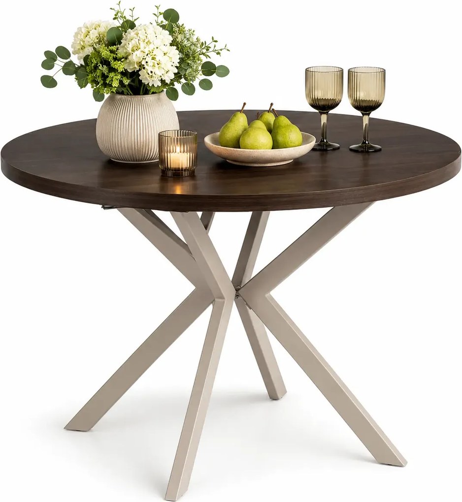 Orzechowy stół okrągły rozkładany 90-190 cm orzech + kaszmir C8-P35