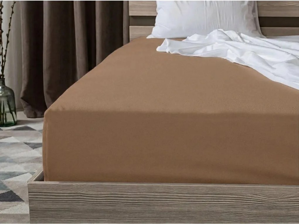 PrzytulneMieszkanie.pl Jersejowe prześcieradło HIGHFIT brązowe 180 x 200 cm