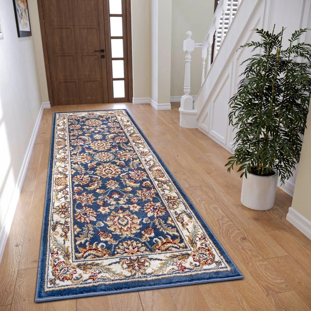 Dywan Luxor Perski Florystyczny niebiesko - kremowy 80 cm x 240 cm
