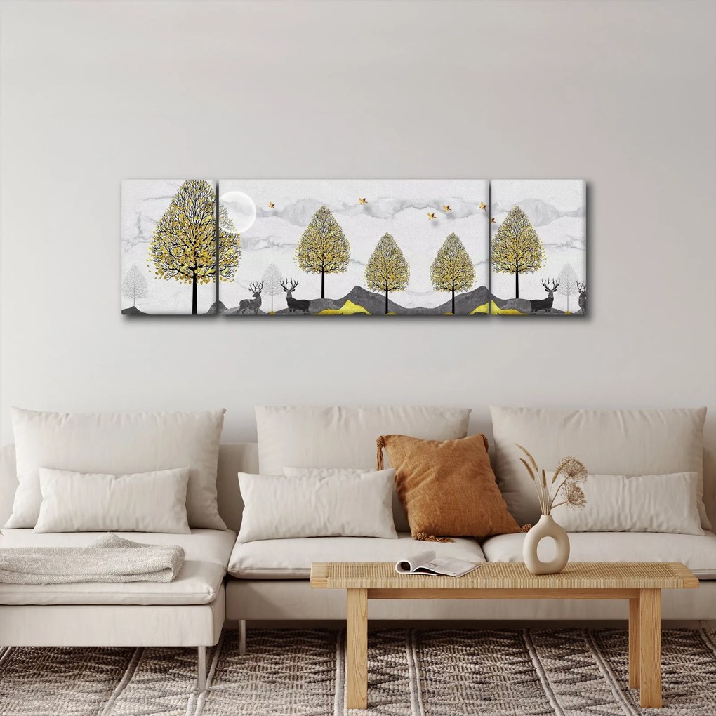 Obraz malowanych jeleni (170x50 cm)