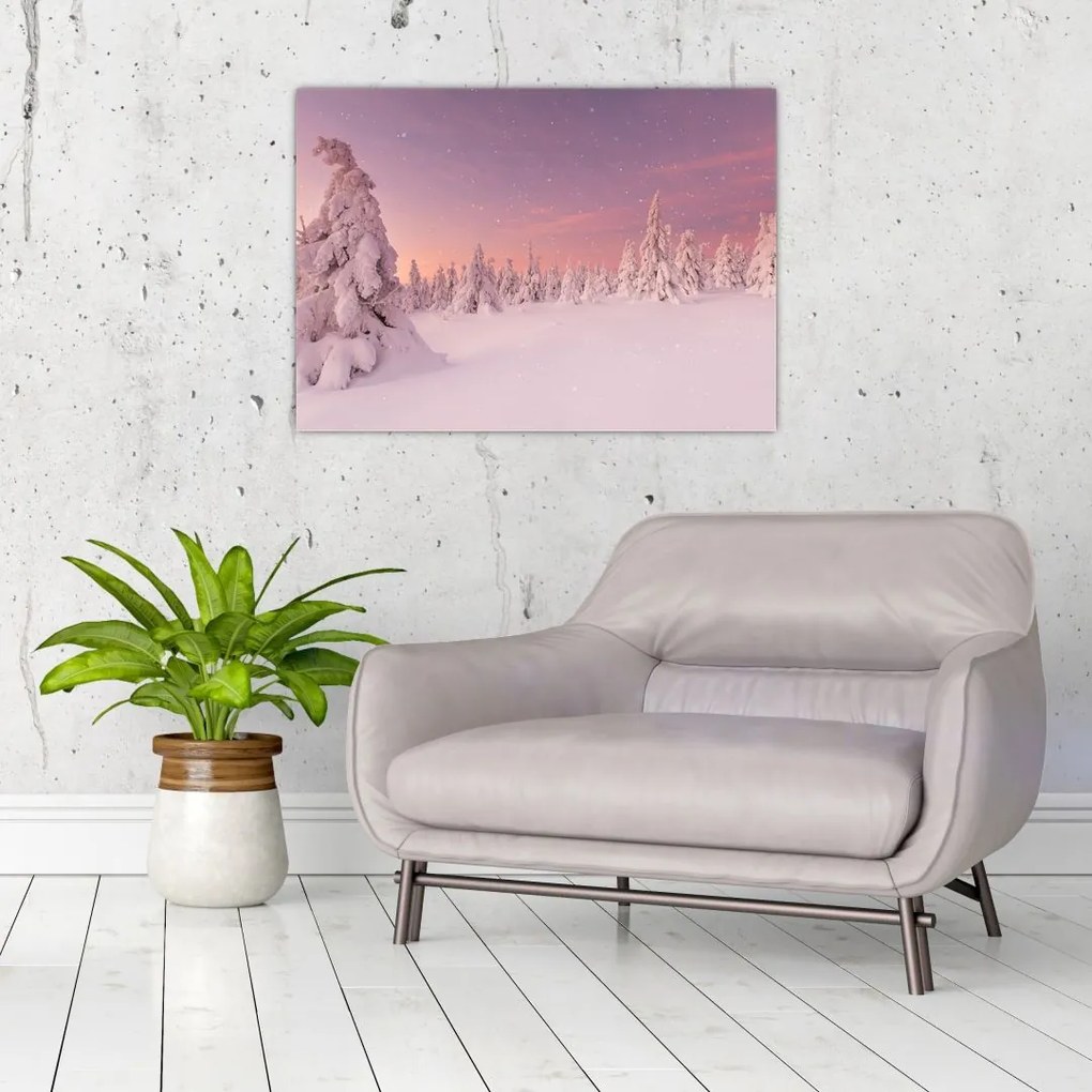 Obraz na szkle - Drzewa pod warstwą śniegu (70x50 cm)