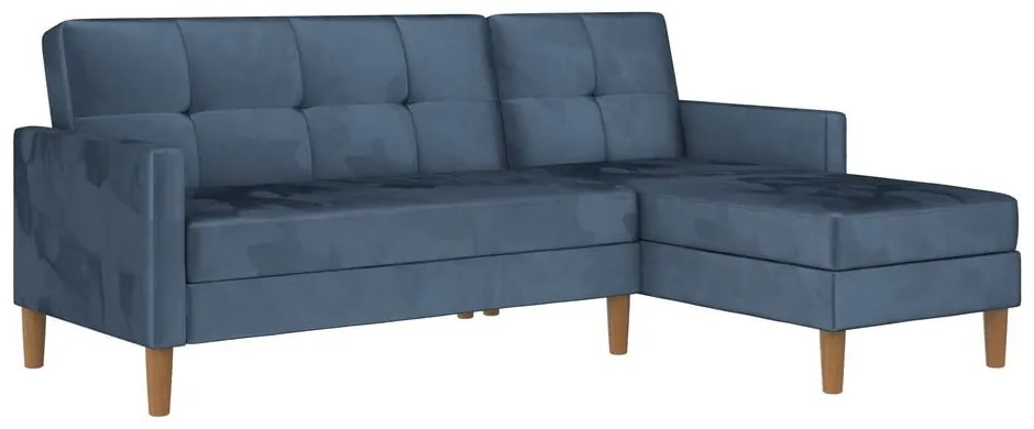 Niebieski aksamitny rozkładany narożnik (strona zmienna) Lilly – Støraa