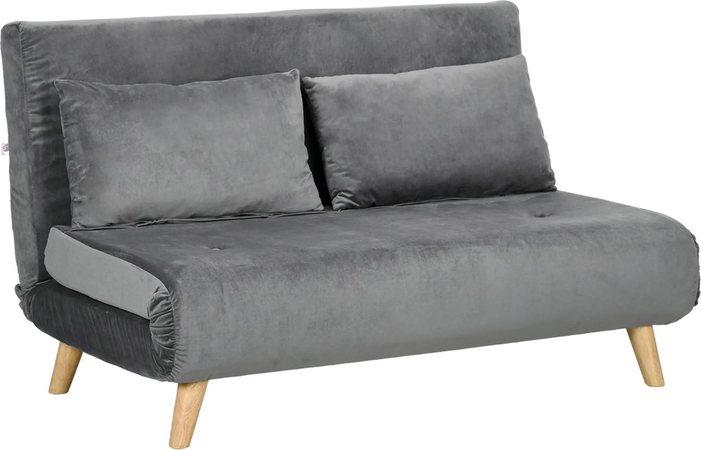 HOMCOM Sofa welurowa szara z 2 poduszkami wygodna kanapa 130x78x79 cm do salonu | Aosom PL