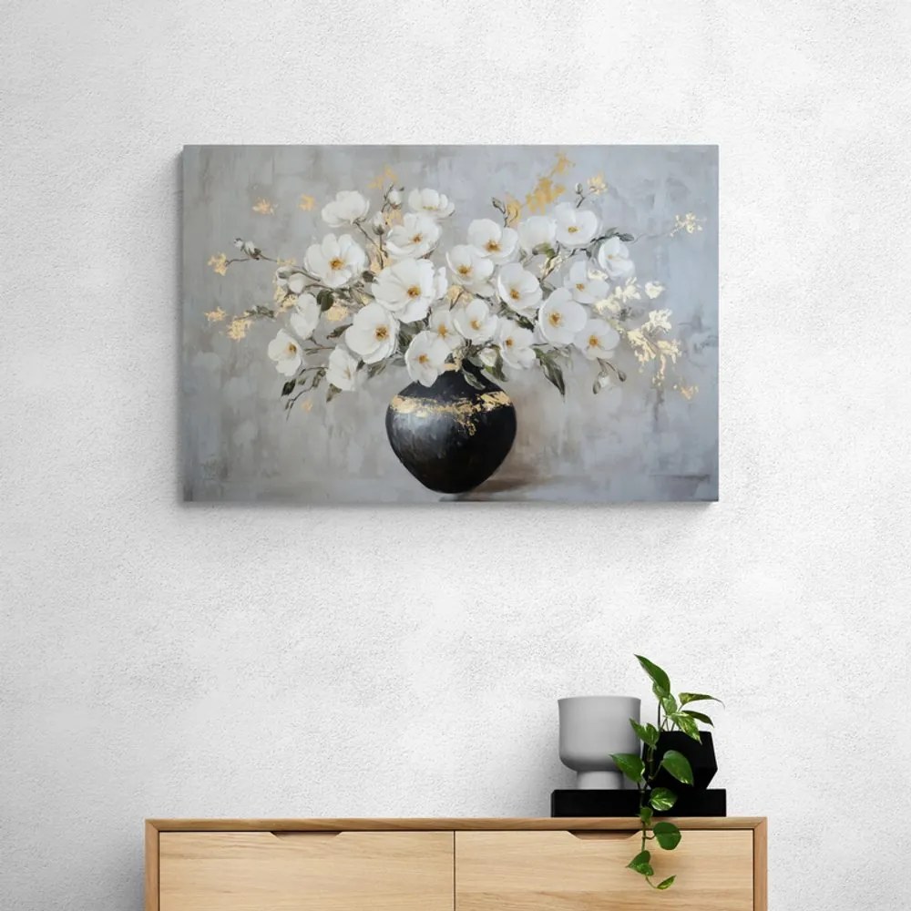 Obraz bukiet kwiatów w czarnej wazie