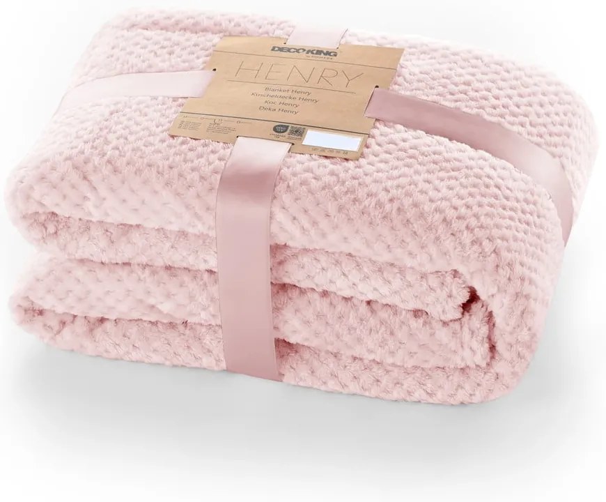 Różowy koc z mikrowłókna DecoKing Henry, 220x240 cm